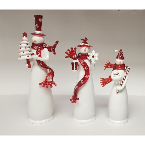Vintage Traditions 3 Piece Porcelain Snowman Family White + Gold Trim Christmas - Picture 1 of 15